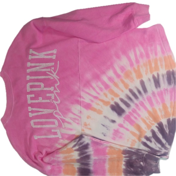 PINK Victoria's Secret Sweatshirt Womens XS Pink Tie Dye Pullover LOVE PINK Logo - Picture 8 of 8